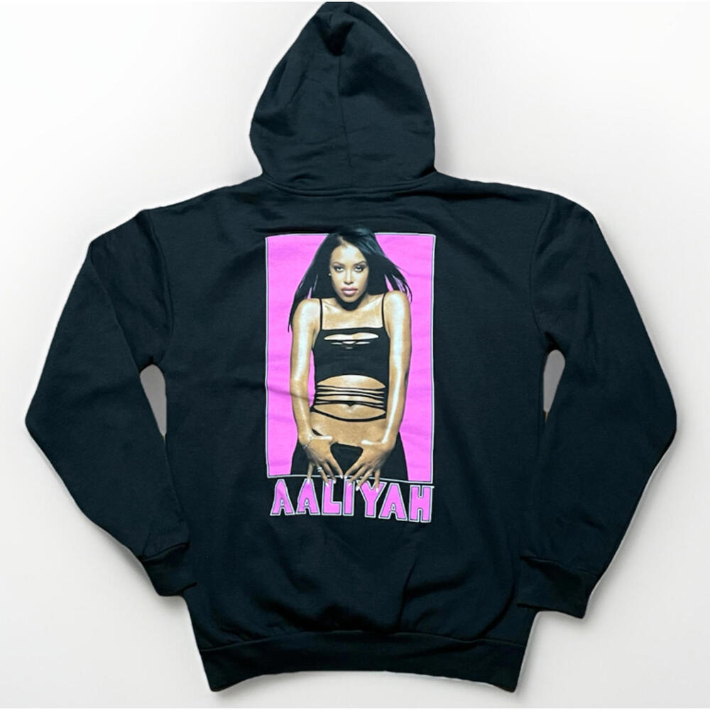 Ripple Junction Aaliyah Graphic Pink Box Photo Hoodie Black Size S